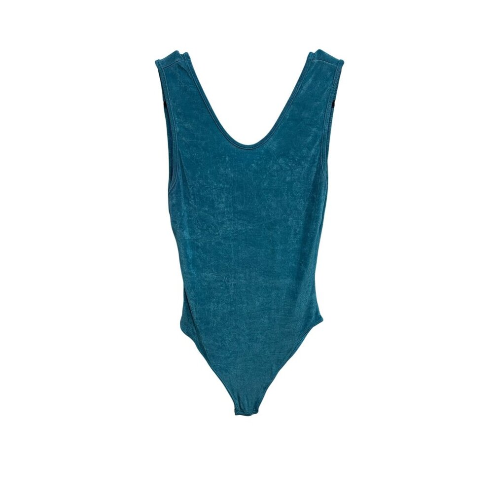 Un Monde Camaieu Teal Velour Vintage Look Bodysuit Size 3 Retro Glam